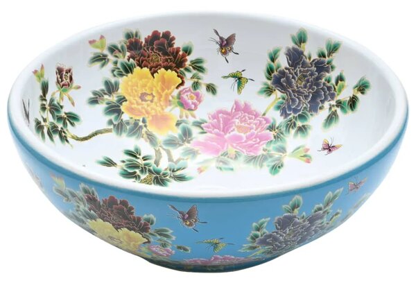 Nadgradni Lavabo - Umivaonik raznobojni okrugli Φ 41 x 14 cm keramički - Plava i žuta Plava i žuta