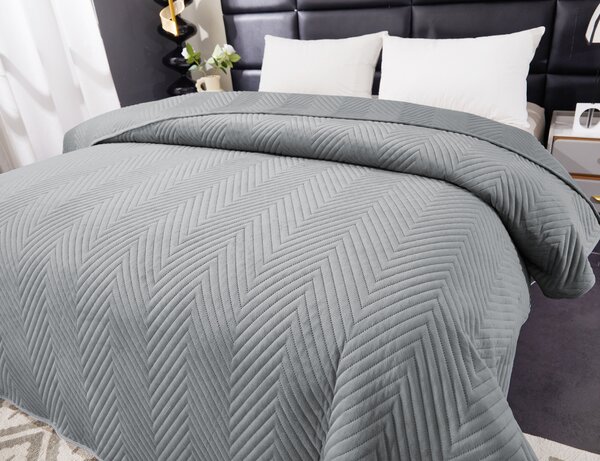 Sivi baršunasti prekrivač za krevet ARROW VELVET Dimenzije: 200 x 220 cm