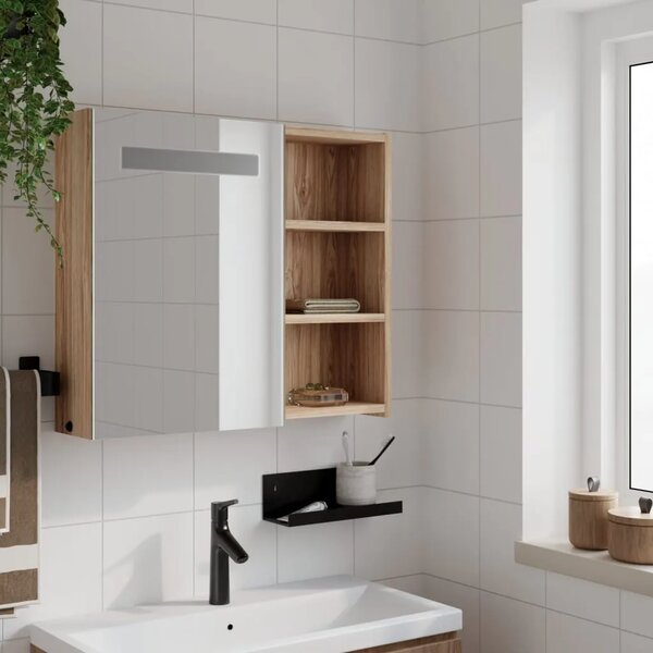 Kupaonski ormarić s ogledalom i LED svjetlom boja hrasta - Boja hrasta 60 x 13 x 52 cm 1 Boja hrasta