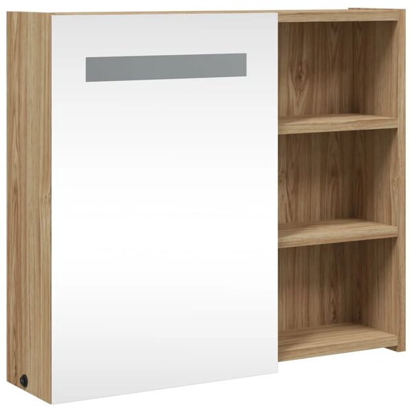 Kupaonski ormarić s ogledalom i LED svjetlom boja hrasta - Boja hrasta 60 x 13 x 52 cm 1 Boja hrasta