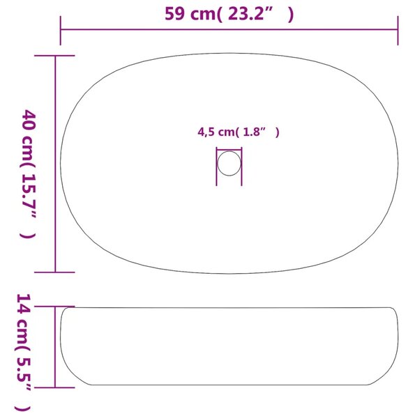 Nadgradni Lavabo - Umivaonik sivo-crni ovalni 59x40x14 cm keramički - Crna i siva 59 x 40 x 14 cm Crna i siva 59 x 40 x 14 cm