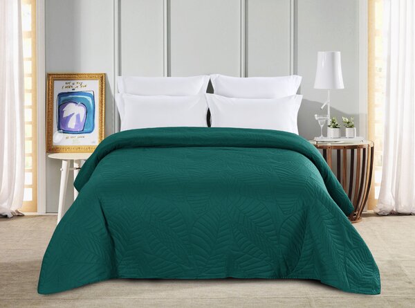 Tirkizni prekrivač za krevet sa uzorkom LEAVES Dimenzije: 170 x 210 cm