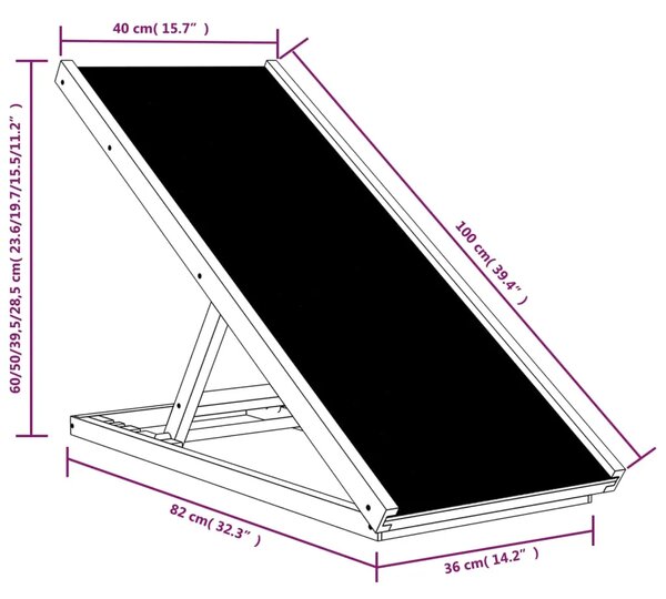 Rampa za pse siva 100 x 40 cm od masivne jelovine - Siva 100 x 40 cm 100 x 40 cm