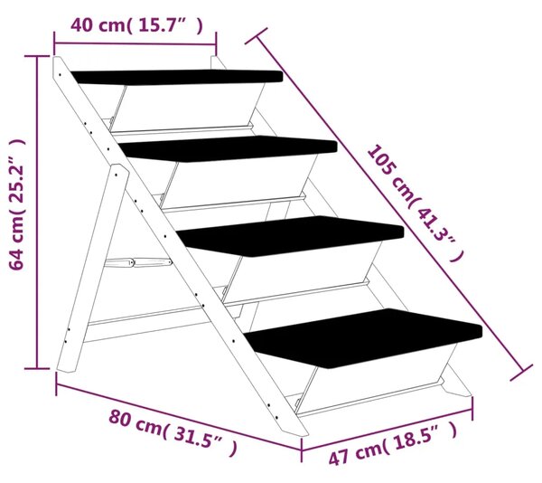 Stepenice za pse sive 105 x 47 cm od masivne jelovine - Siva 105 x 47 cm 105 x 47 cm