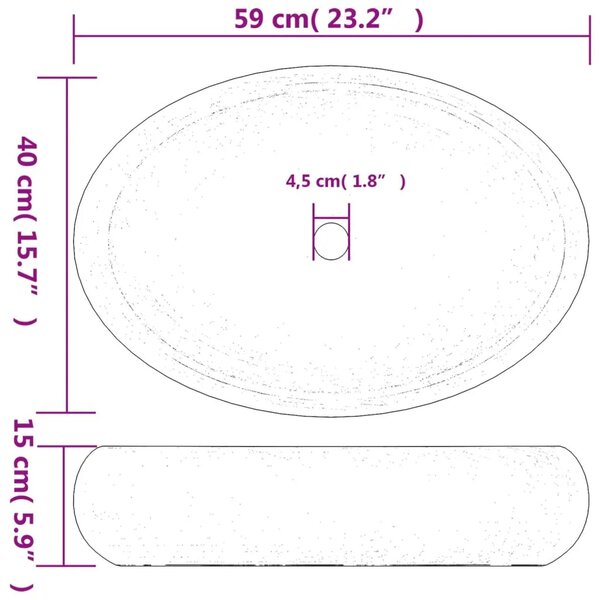 Nadgradni Lavabo - Umivaonik smeđi ovalni 59x40x15 cm keramički - Smeđa 59 x 40 x 15 cm Smeđa 59 x 40 x 15 cm