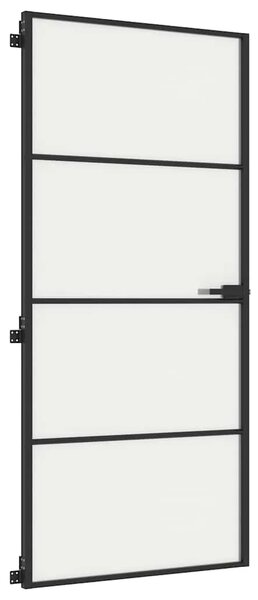 Sobna vrata tanka crna 93x201 5 cm kaljeno staklo i aluminij - Crna i mat 93 x 201.5 cm 1 3 vodoravne šipke