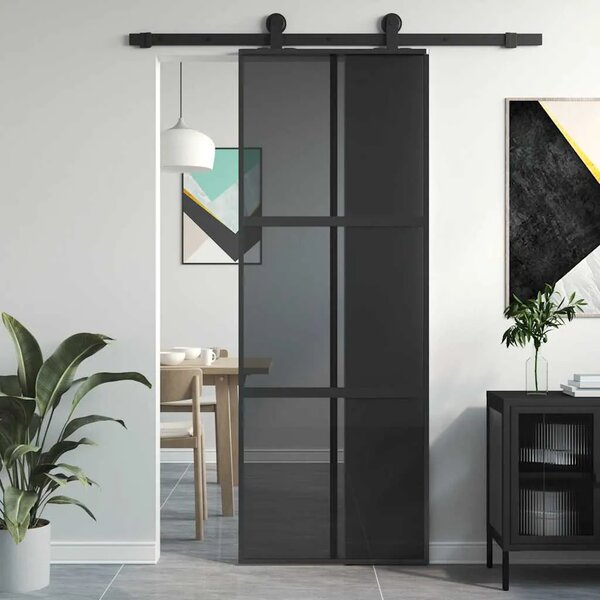 Klizna vrata crna 76x205 cm od kaljenog stakla i aluminija - Crna 76 x 205 cm 1 Rešetke 3 x 2