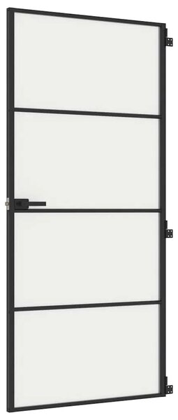 Sobna vrata tanka crna 93x201 5 cm kaljeno staklo i aluminij - Crna i mat 93 x 201.5 cm 1 3 vodoravne šipke