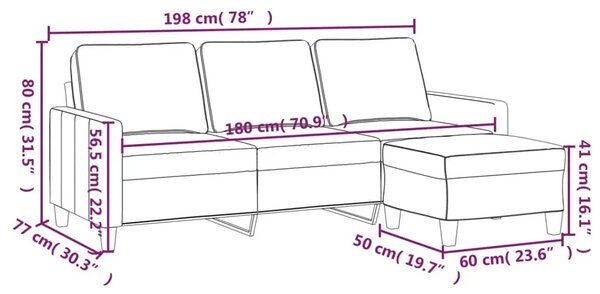 Trosjed s tabureom smeđi 180 cm od tkanine - Smeđa Smeđa