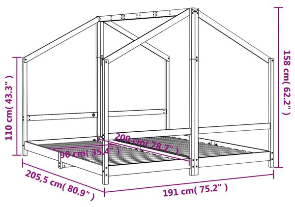 Okvir za dječji krevet 2x(90x200) cm od masivne borovine - Prirodna 2 x (90 x 200) cm Prirodna 2 x (90 x 200) cm