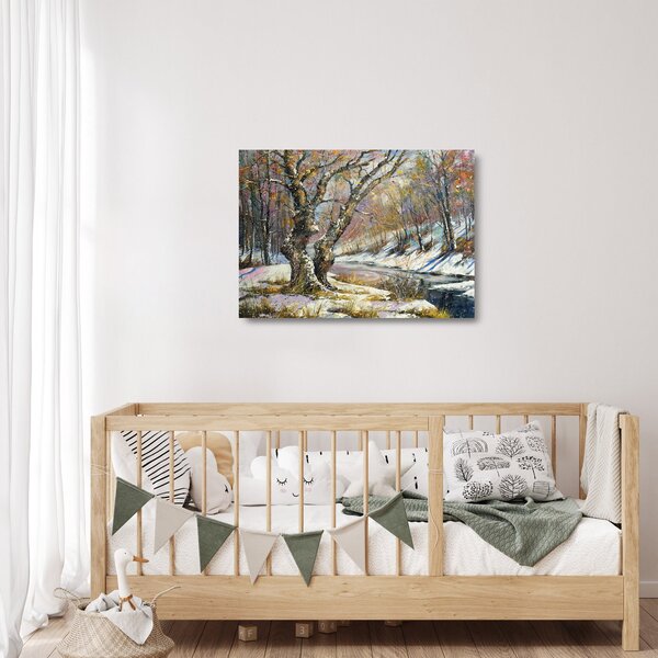 Staklena slika naslikanog zimskog krajolika (70x50 cm)