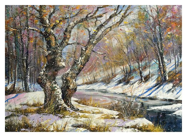 Staklena slika naslikanog zimskog krajolika (70x50 cm)