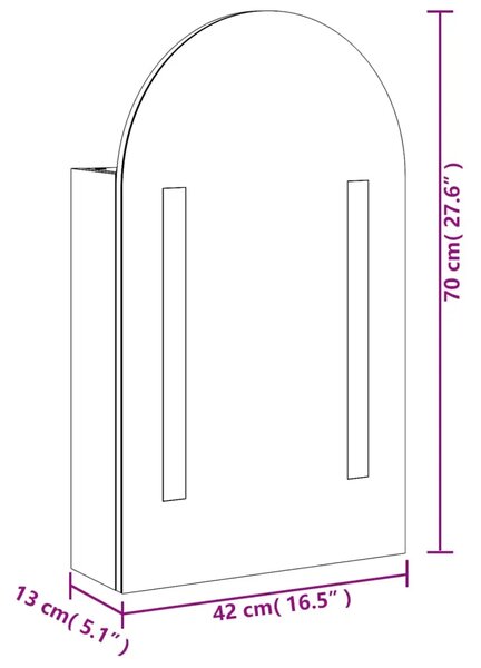 Kupaonski ormarić s ogledalom LED lučni bijeli 42 x 13 x 70 cm - Bijela 1 Bijela