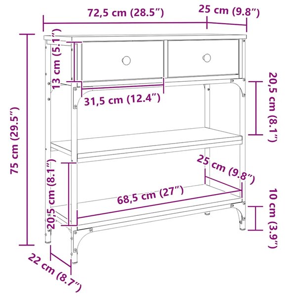 Konzolni stol boja hrasta sonome 72 5x25x75cm konstruirano drvo - sonoma hrast 1 72.5 cm Sonoma hrast