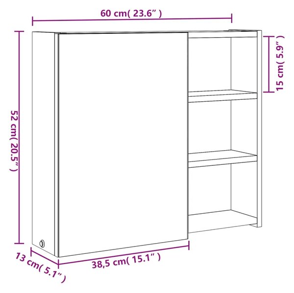 Kupaonski ormarić s ogledalom i LED svjetlom bijeli 60x13x52 cm - Bijela 60 x 13 x 52 cm 1 Bijela