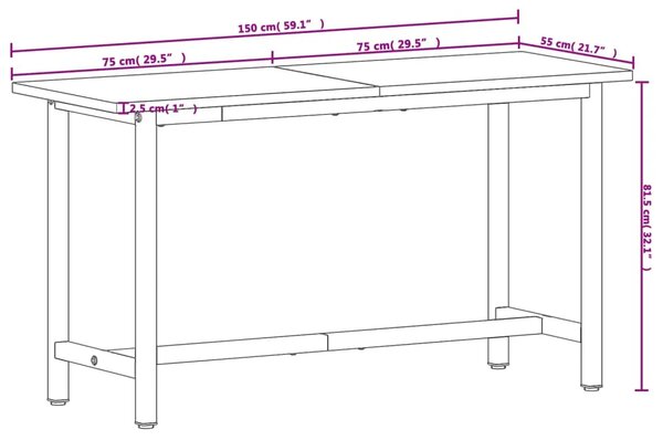 Radni stol 150x55x81 5 cm od masivne bukovine i metala - 150 x 55 x 81.5 cm 1 150 x 55 x 81.5 cm