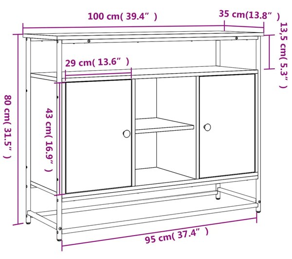 Komoda boja dimljenog hrasta 100x35x80 cm konstruirano drvo - Dimljeni hrast 1 Dimljeni hrast