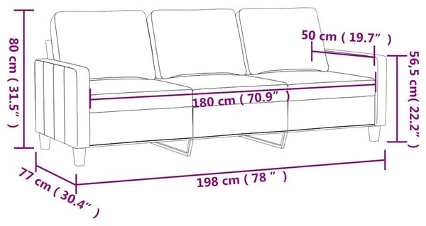 Trosjed crni 180 cm od umjetne kože - Crna 180 cm Crna 180 cm