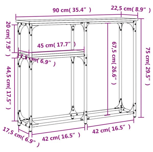 Konzolni stol boja hrasta 90 x 22 5 x 75 cm konstruirano drvo - Smeđi hrast 1 90 cm Smeđi hrast