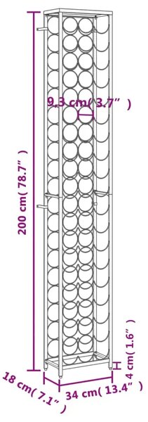 Stalak za vino za 57 boca crni 34 x 18 x 200 cm kovano željezo - 34 x 18 x 200 cm 1 1 1