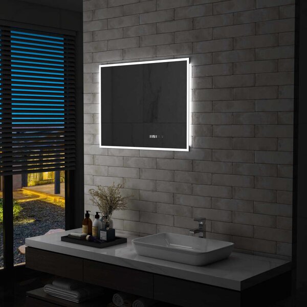 VidaXL Kupaonsko LED ogledalo sa senzorom na dodir i satom 80 x 60 cm