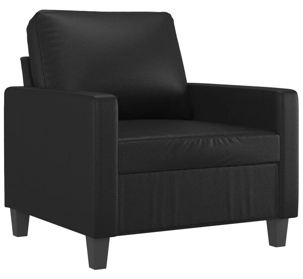 Fotelja s tabureom 60 cm od umjetne kože - Crna Crna
