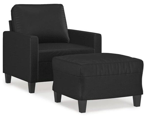 Fotelja s tabureom 60 cm od umjetne kože - Crna Crna