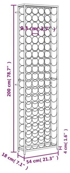 Stalak za vino za 95 boca crni 54 x 18 x 200 cm kovano željezo - 54 x 18 x 200 cm 1 1 1