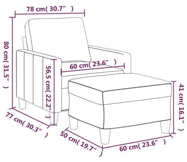 Fotelja s tabureom 60 cm od umjetne kože - Crna Crna