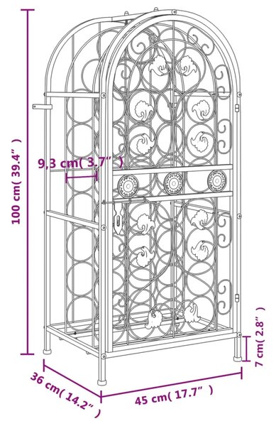 Stalak za vino za 33 boce crni 45 x 36 x 100 cm kovano željezo - 45 x 36 x 100 cm 1 1 1