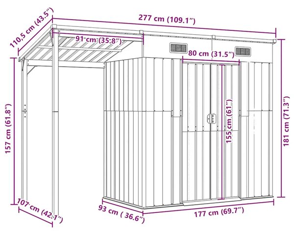Vrtna kućica s produženim krovom antracit 277x107x181cm čelik - Antracit 1 Antracit