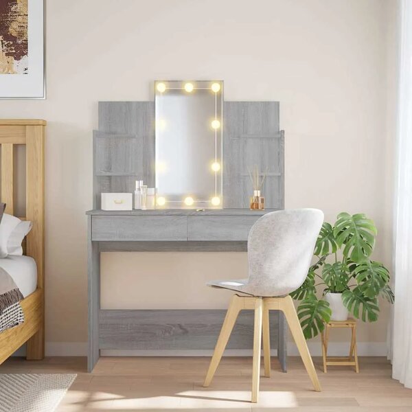 Toaletni stolić s LED svjetlima boja hrasta sonome 96x40x142 cm - Sivi hrast sonoma 1 Sivi hrast sonoma