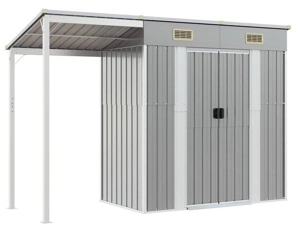 Vrtna kućica s produženim krovom svijetlosiva 277x107x181 cm čelična - Svjetlosiva 1 Svjetlosiva