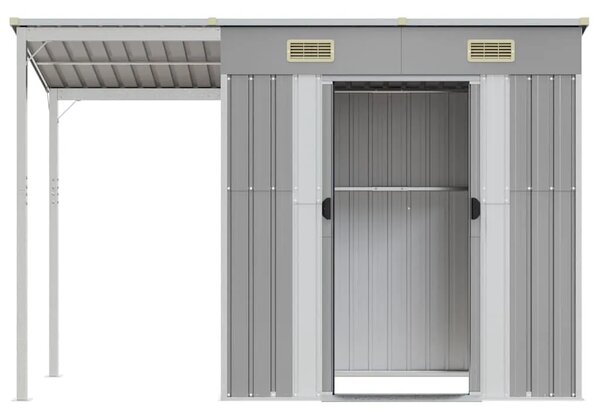 Vrtna kućica s produženim krovom svijetlosiva 277x107x181 cm čelična - Svjetlosiva 1 Svjetlosiva