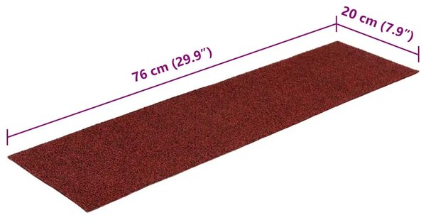Prostirke za stepenice samoljepljive 15 kom 76x20 cm bordo crvene pravokutne - Bordo crvena 76 x 20 cm 15
