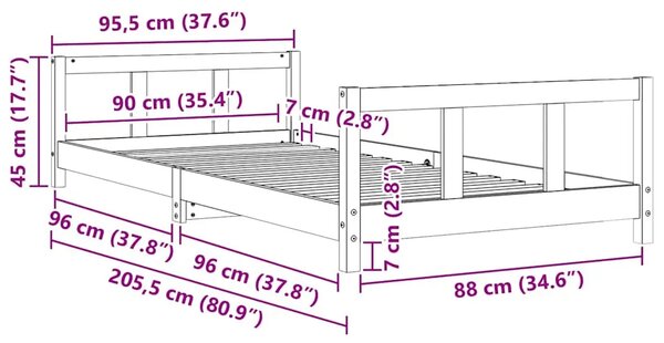 Okvir za dječji krevet 90 x 200 cm od masivne borovine - Prirodna 90 x 200 cm Prirodna 90 x 200 cm