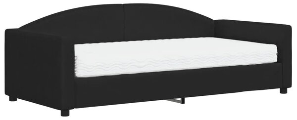 Dnevni krevet s madracem crni 90 x 190 cm od tkanine - Crna 90 x 190 cm s madracem Crna