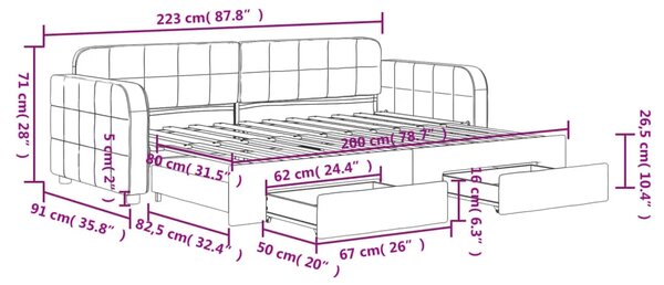Dnevni krevet na razvlačenje ružičasti 80 x 200 cm baršunasti - Ružičasta 80 x 200 cm s krevetom na izvlačenje i ladicom Ružičas