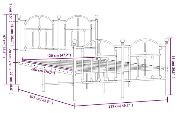 Metalni okvir kreveta uzglavlje i podnožje crni 120x200 cm - Crna 120 x 200 cm s uzglavljem i podnožjem Crna