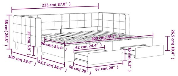 Dnevni krevet na razvlačenje tamnozeleni 90 x 200 cm baršunasti - Tamnozelena 90 x 200 cm s krevetom na izvlačenje i ladicom Tam