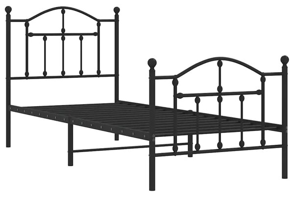 Metalni okvir kreveta uzglavlje i podnožje crni 90 x 200 cm - Crna 90 x 200 cm s uzglavljem i podnožjem Crna