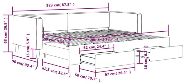 Dnevni krevet na razvlačenje i ladice tamnosivi 80x200 cm - Tamno siva 80 x 200 cm s krevetom na izvlačenje i ladicom Tamno siva