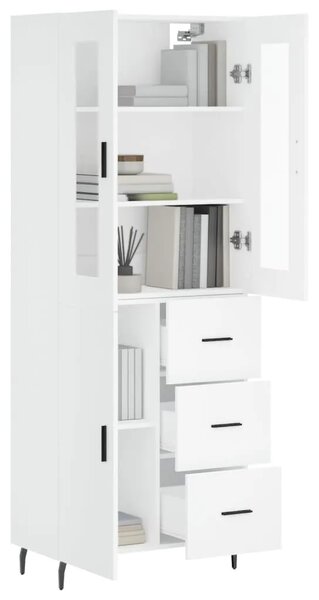 Visoka komoda bijela 69 5x34x180 cm konstruirano drvo - Bijela 1 1 vrata 3 ladice Bijela