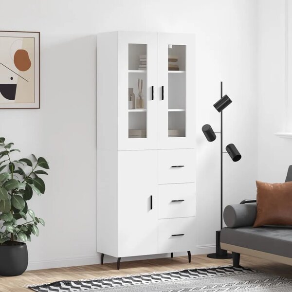 Visoka komoda bijela 69 5x34x180 cm konstruirano drvo - Bijela 1 1 vrata 3 ladice Bijela