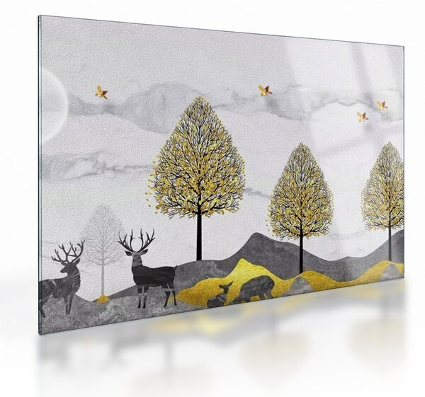 Staklena slika naslikanih jelenova (70x50 cm)