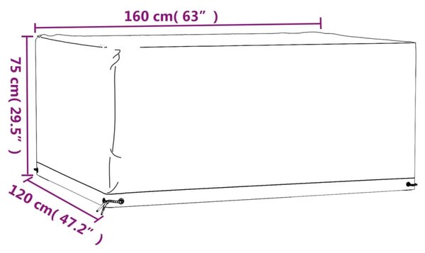 Navlaka za vrtni namještaj sa 8 ušica 160x120x75 cm pravokutna - 160 x 120 x 75 cm 1 160 x 120 x 75 cm 1