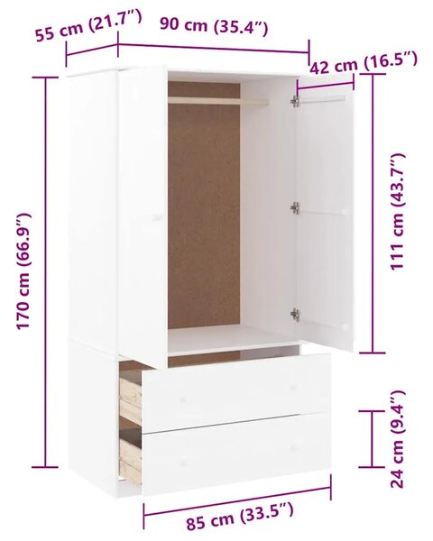 Ormar ALTA bijeli 90 x 55 x 170 cm od masivne borovine - Bijela 1 1 Bijela