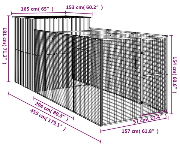 Kućica za pse s igralištem antracit 165 x 455 x 181 cm čelična - Antracit 165 x 455 x 181 cm Antracit 165 x 455 x 181 cm