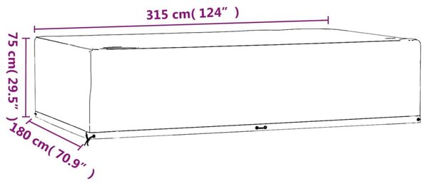 Navlaka za vrtni namještaj s 12 ušica 315x180x75 cm pravokutna - 315 x 180 x 75 cm 1 315 x 180 x 75 cm 1