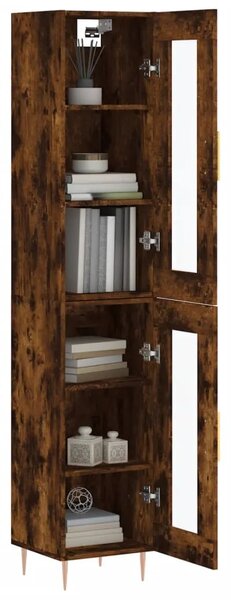 Visoka komoda dimljeni hrast 34 5x34x180cm konstruiranog drva - Dimljeni hrast 1 1 staklena vrata Dimljeni hrast